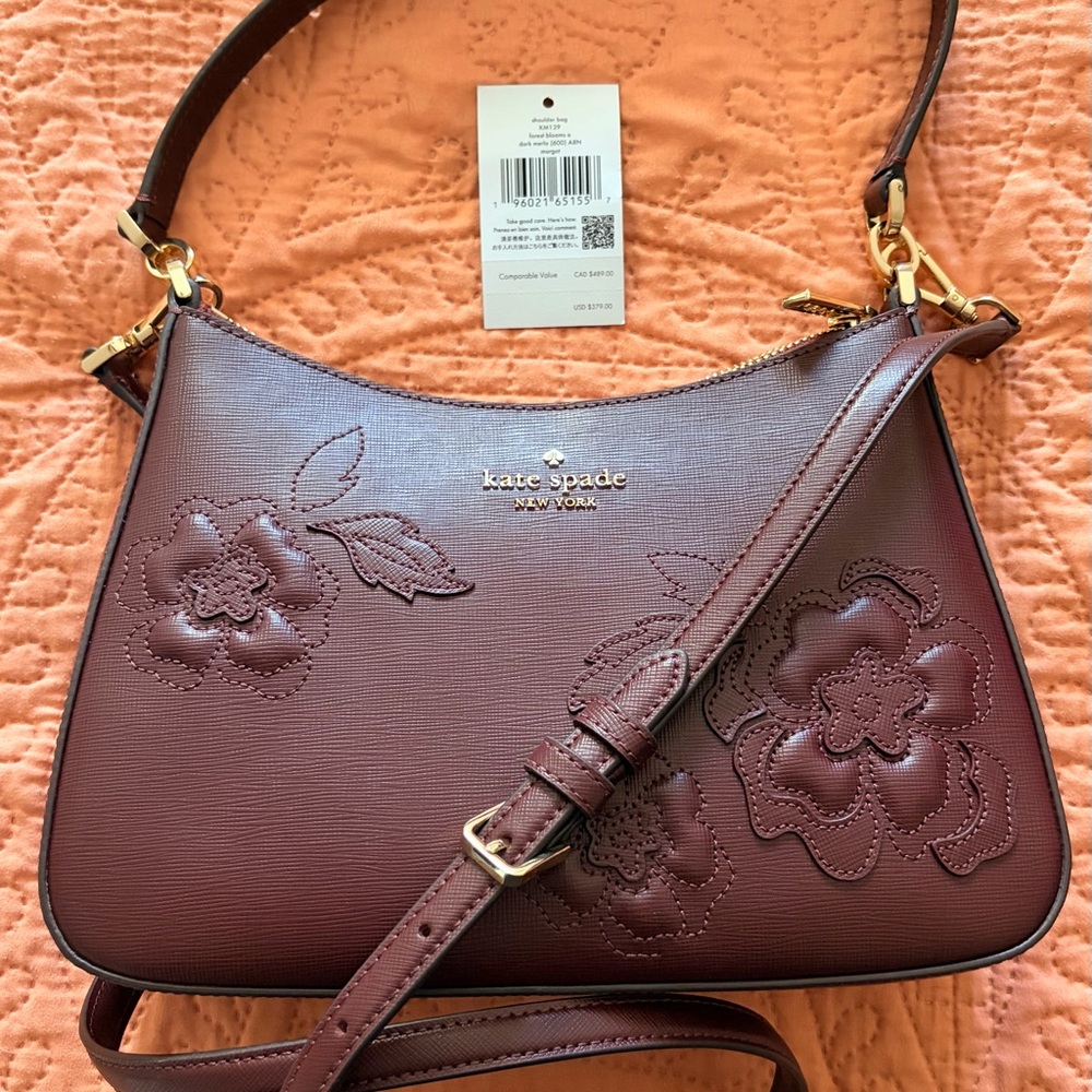 Margot Kate Spade Dark Merlot Floral Handbag/Crossbody/Shoulder Bag